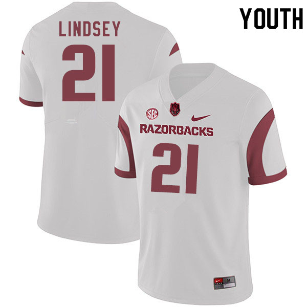 Youth #21 Jack Lindsey Arkansas Razorbacks College Football Jerseys Sale-White